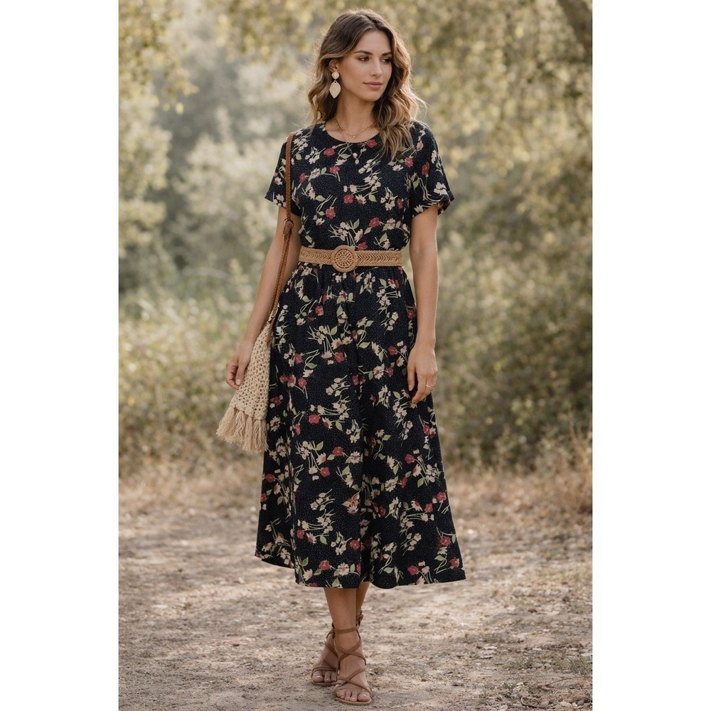Vintage Floral Midi Dress